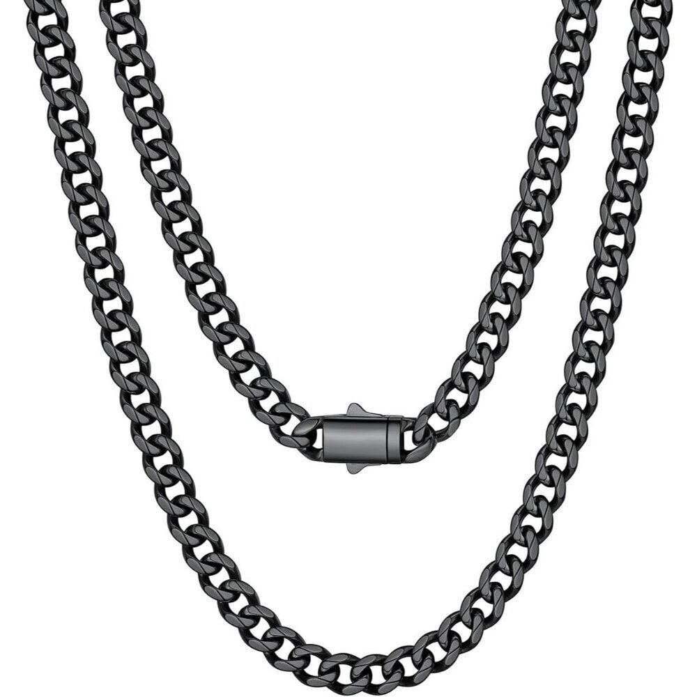 Men's 6MM Width-Black Stainless Steel Miami Cuban Curb Link Chain Necklace